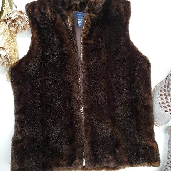 New Catherine Stewart Brown Soft Faux Fur Vest Sz S - Picture 13 of 15